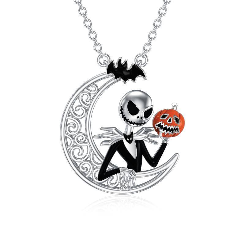 Sterling Silver Moon & Skull Pendant Necklace-1