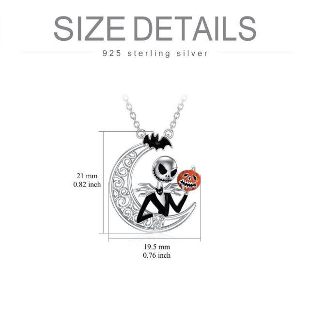 Sterling Silver Moon & Skull Pendant Necklace-3