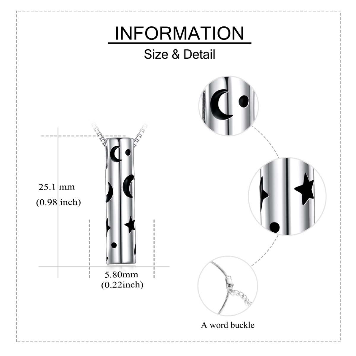 Sterling Silber Mond & Stern Bar Anhänger Urne Halskette für Asche-5