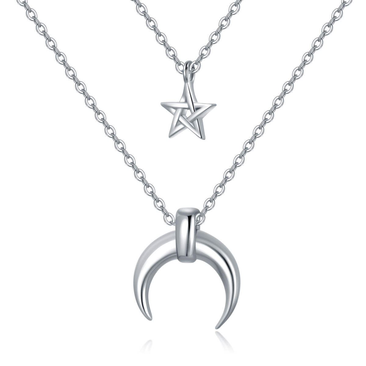 Sterling Silver Moon & Star Layered Necklace-1