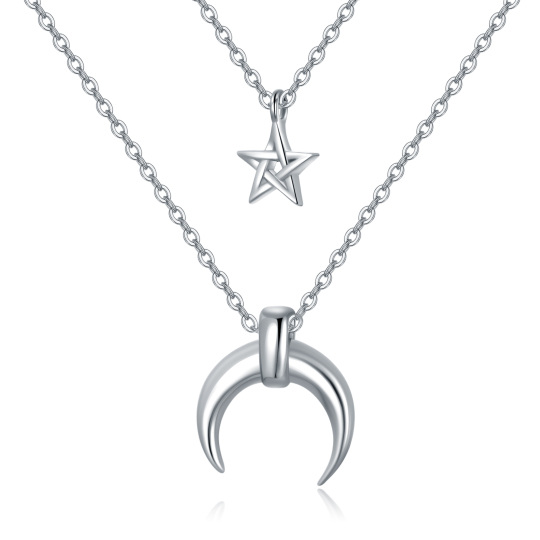 Collana a strati in argento 925 con luna e stelle