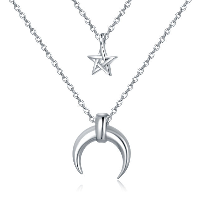 Collana a strati in argento 925 con luna e stelle-1