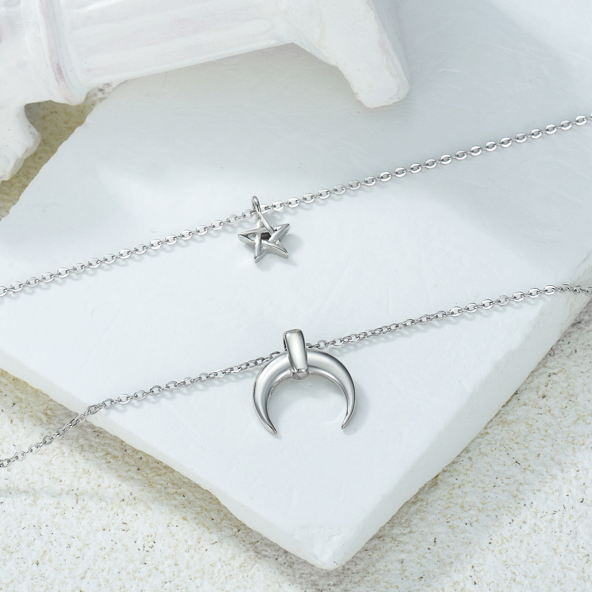 Collier superposé en argent Sterling Moon & Star-4