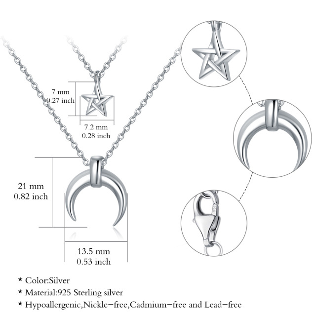 Collana a strati in argento 925 con luna e stelle-5