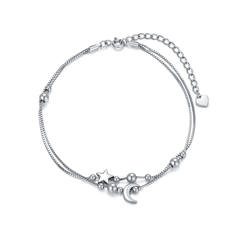 Bracelet de cheville en argent Sterling Moon & Star Multi-layer-1