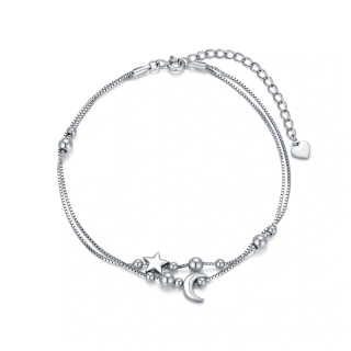 Sterling Silver Moon & Star Multi-layered Anklet-47