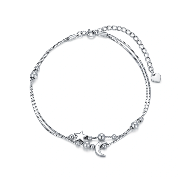 Sterling Silver Moon & Star Multi-layered Anklet-1