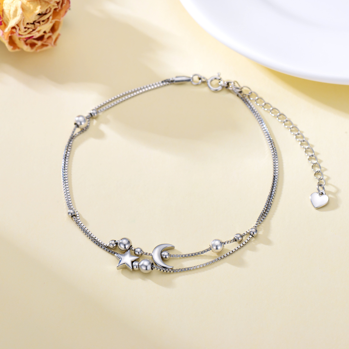 Bracelet de cheville en argent Sterling Moon & Star Multi-layer-3