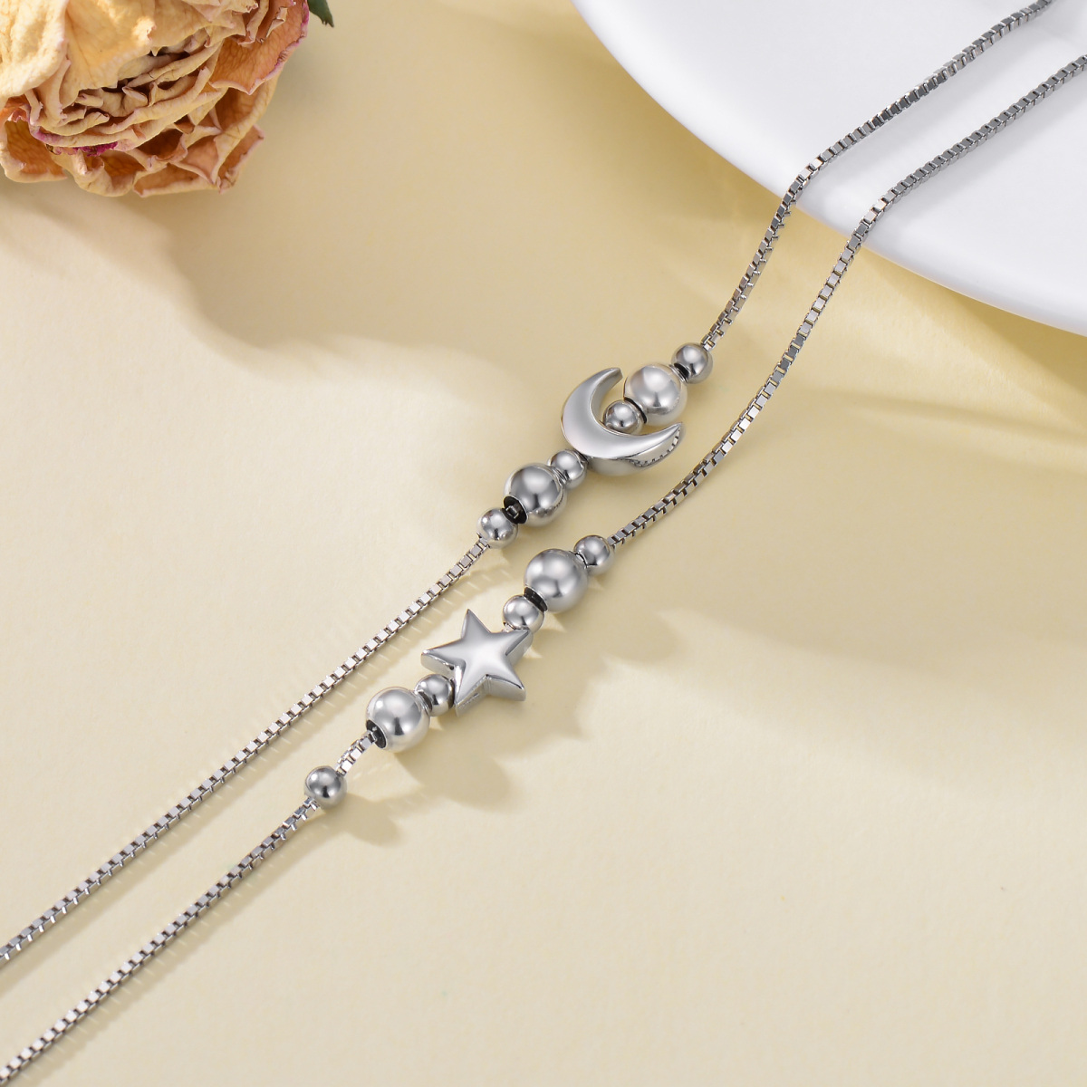 Bracelet de cheville en argent Sterling Moon & Star Multi-layer-4