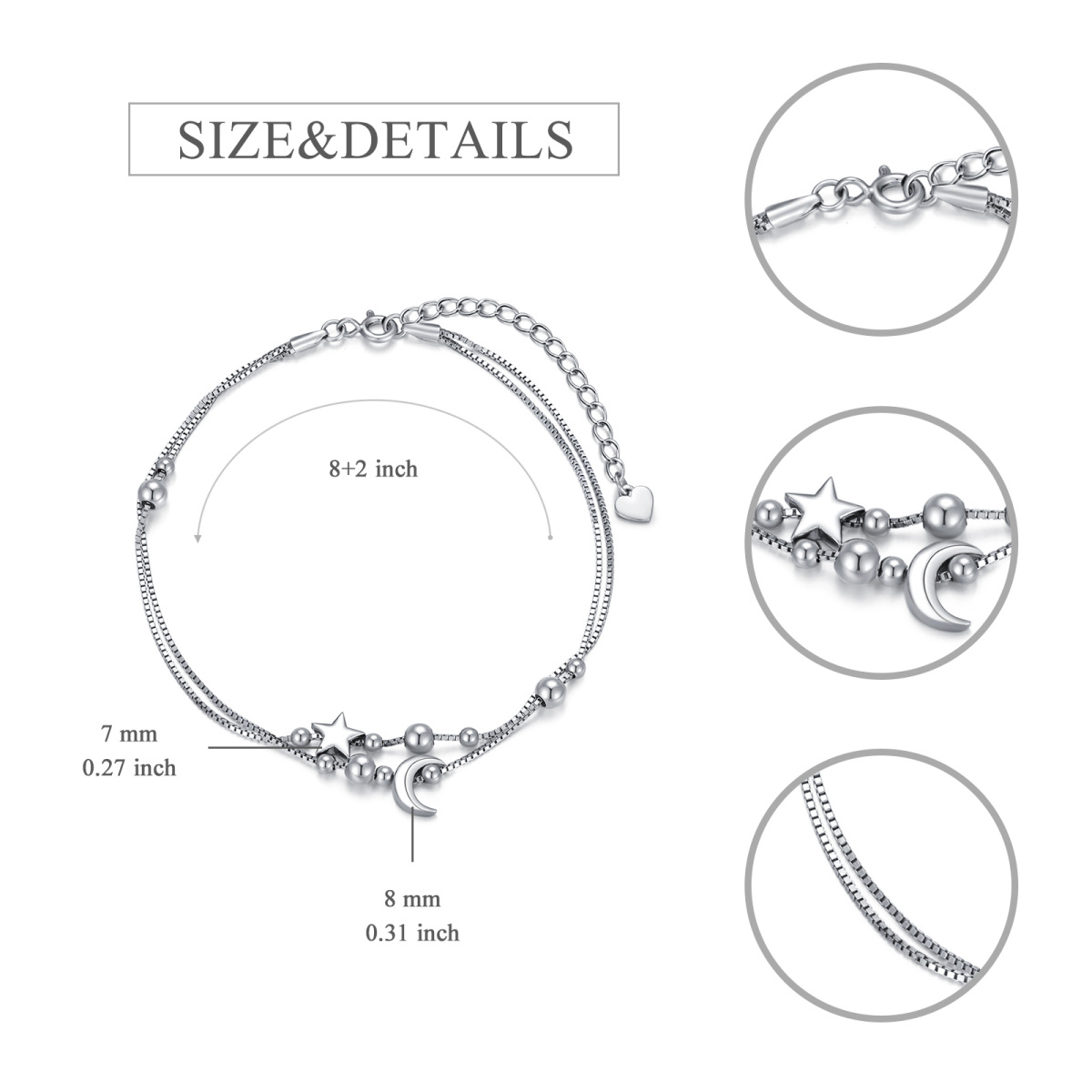 Bracelet de cheville en argent Sterling Moon & Star Multi-layer-6