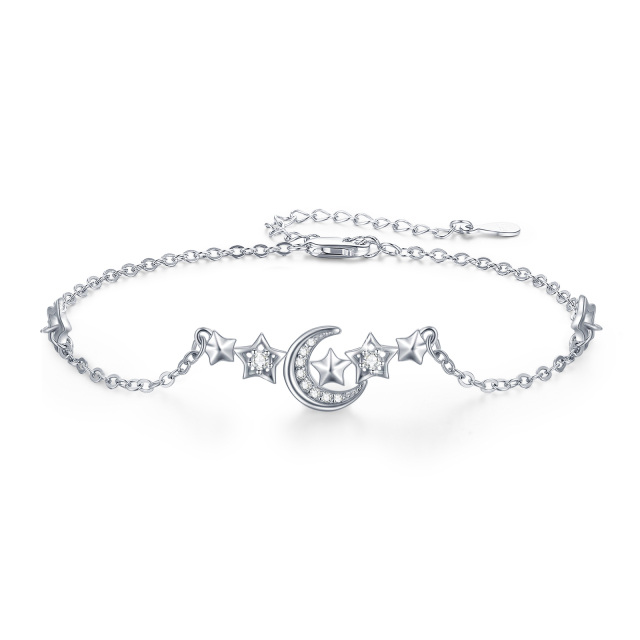 Bracciale con ciondolo a forma di luna e stella in argento 925 con zirconia cubica