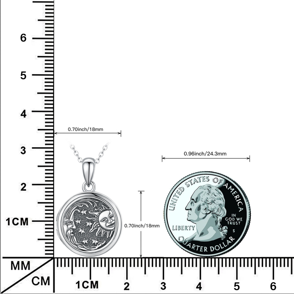 Sterling Silber Mond Stern Sonne personalisierte Foto Medaillon Halskette-5