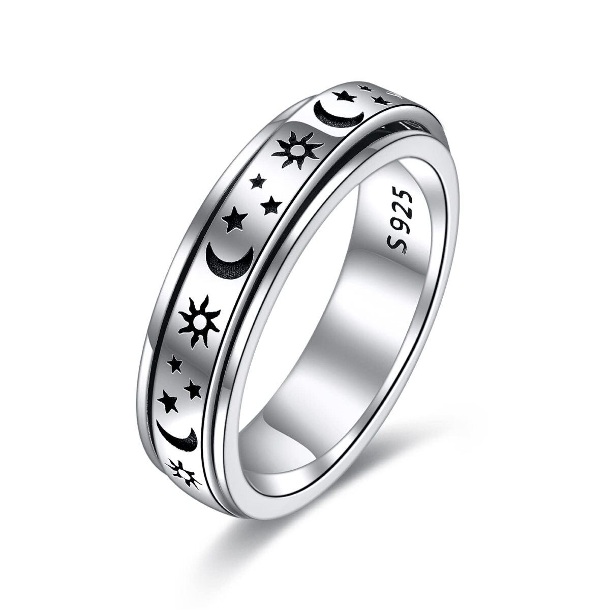 Sterling Silver Moon Star Sun Ring Lęk Jewlery Dla Kobiet Dziewczęcych-1