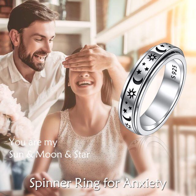 Sterling Silver Moon & Star & Sun Spinner Ring-4