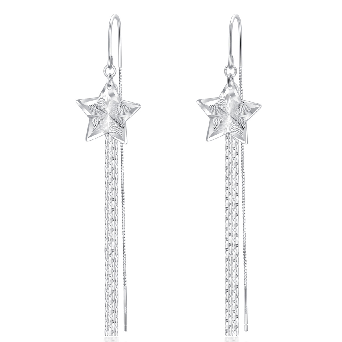 Sterling Silver Star Drop Earrings for Women-1