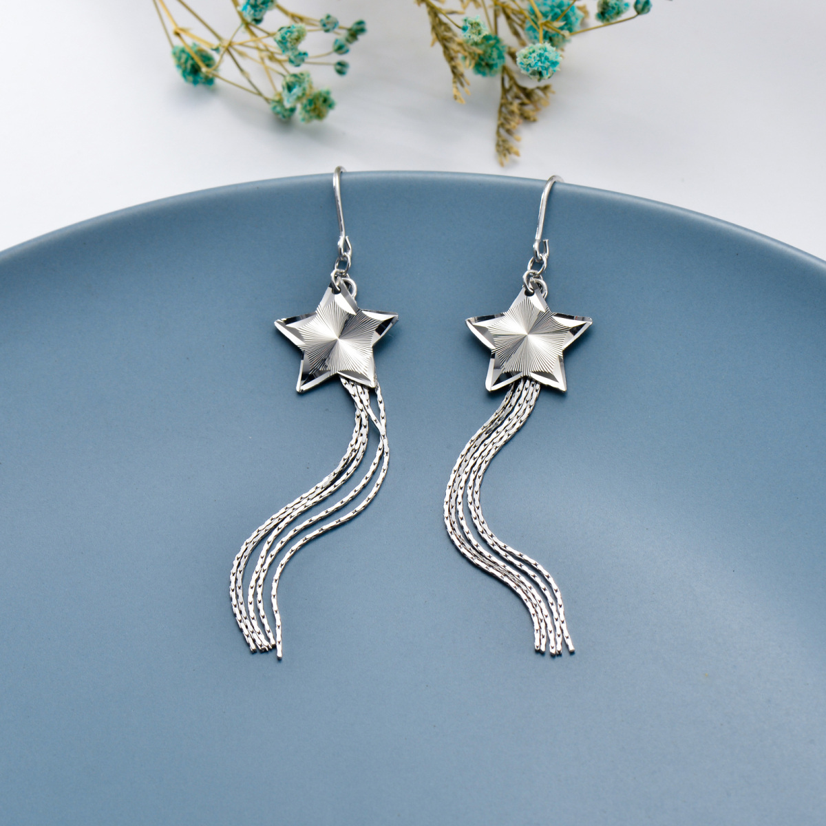 Sterling Silver Star Drop Earrings for Women-3