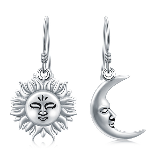 Sterling Silver Moon & Sun Drop Earrings-1