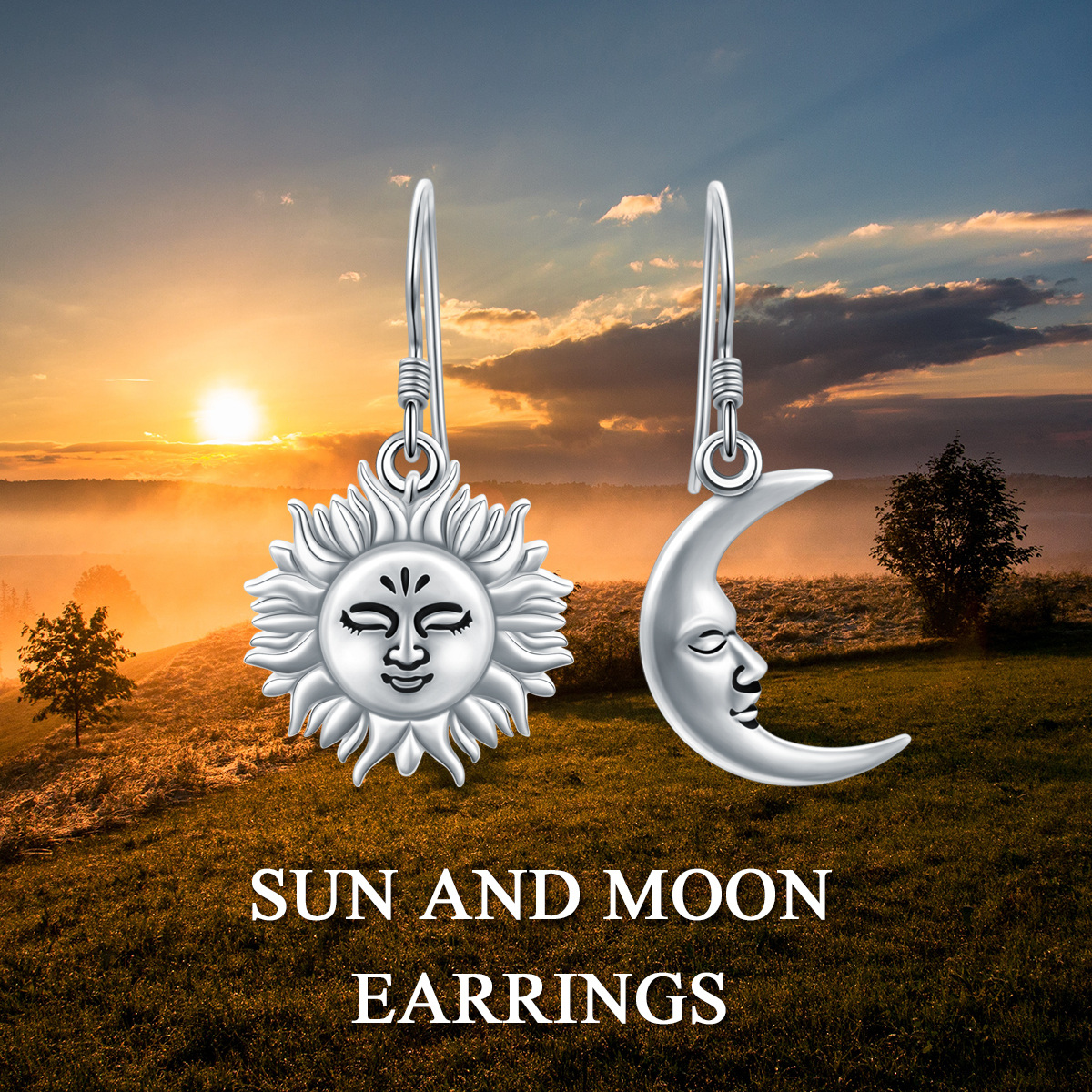 Sterling Silver Moon & Sun Drop Earrings-3