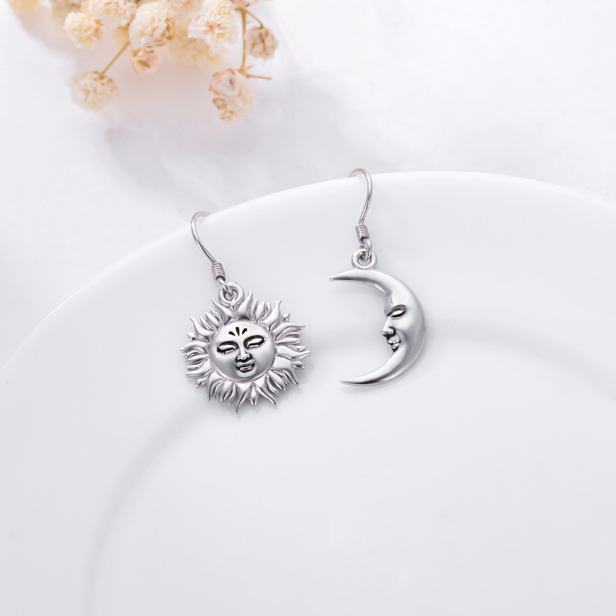 Sterling Silver Moon & Sun Drop Earrings-4