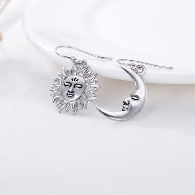 Sterling Silver Moon & Sun Drop Earrings-5