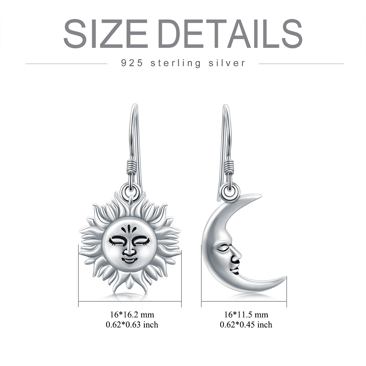 Pendants d'oreilles Lune et Soleil en argent sterling-6