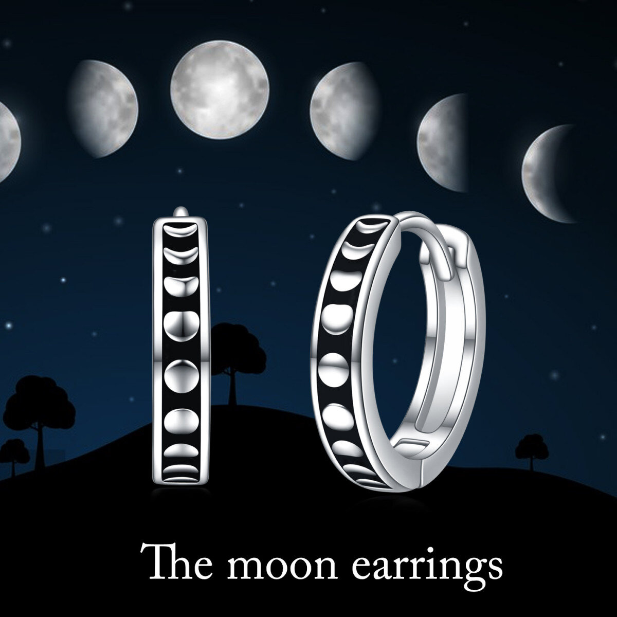 Sterling Silver Moon & Sun Hoop Earrings-6