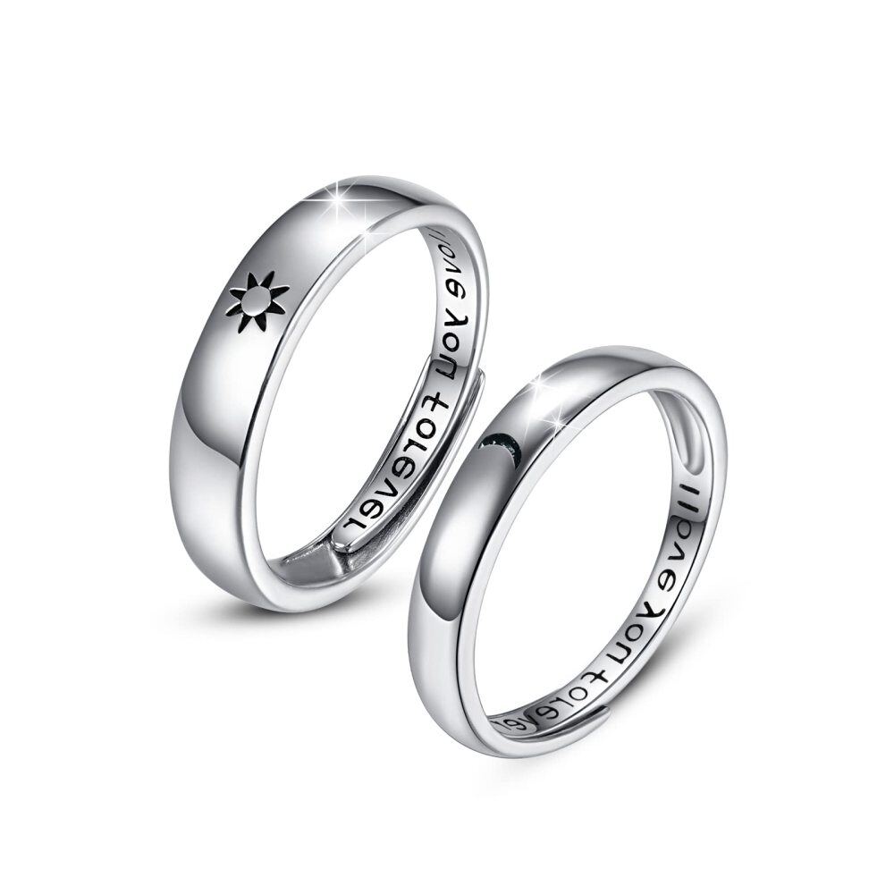 Anello aperto in argento sterling con luna e sole e parola incisa-1