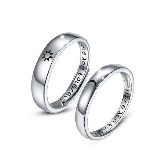 Offener Ring aus Sterlingsilber mit Mond und Sonne und eingraviertem Wort