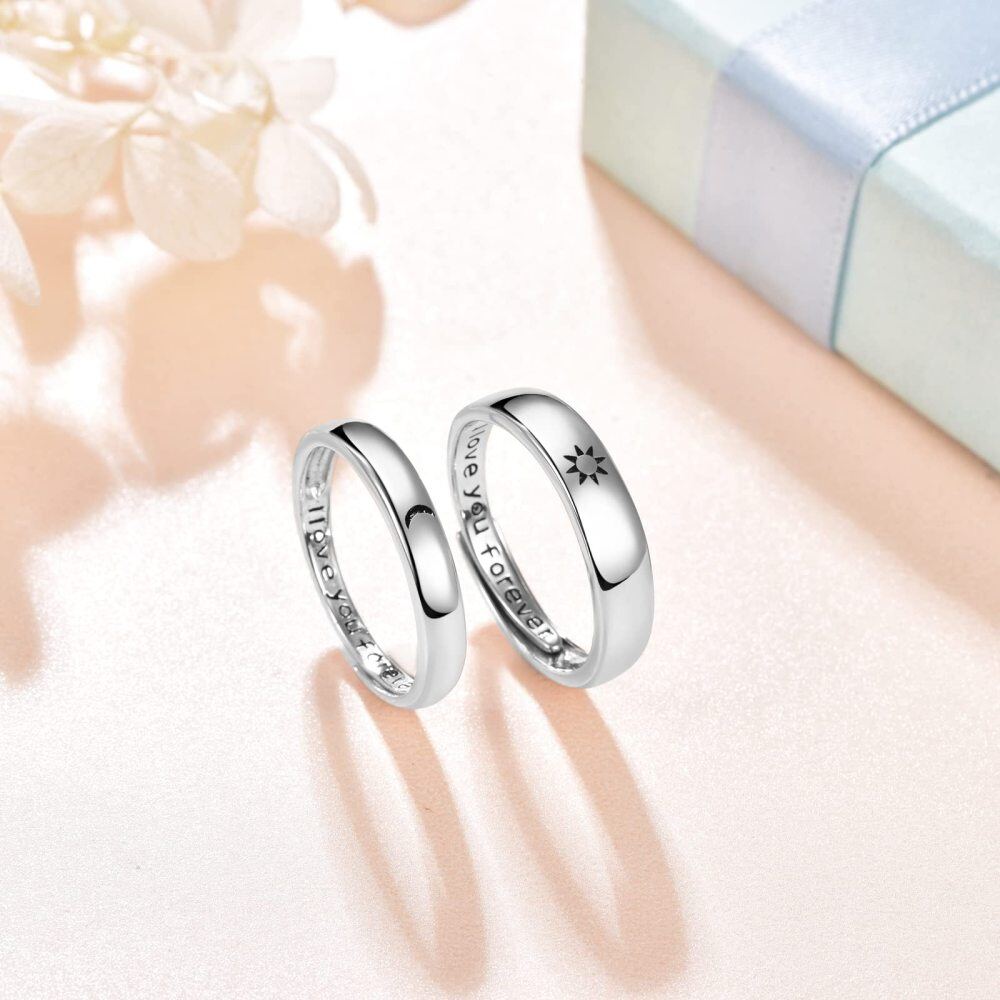 Anello aperto in argento sterling con luna e sole e parola incisa-4