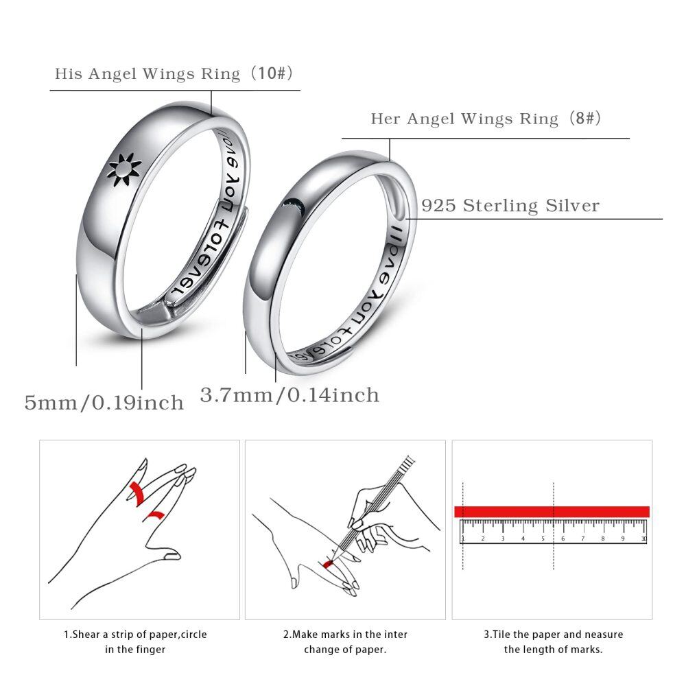 Anello aperto in argento sterling con luna e sole e parola incisa-6