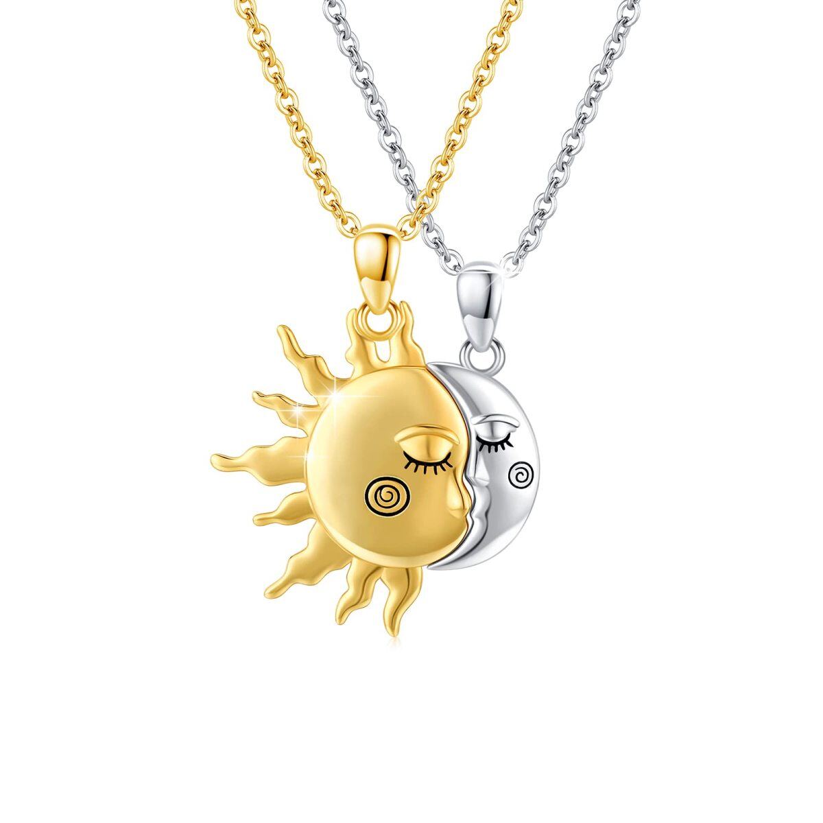 Collier pendentif lune soleil en argent sterling-1