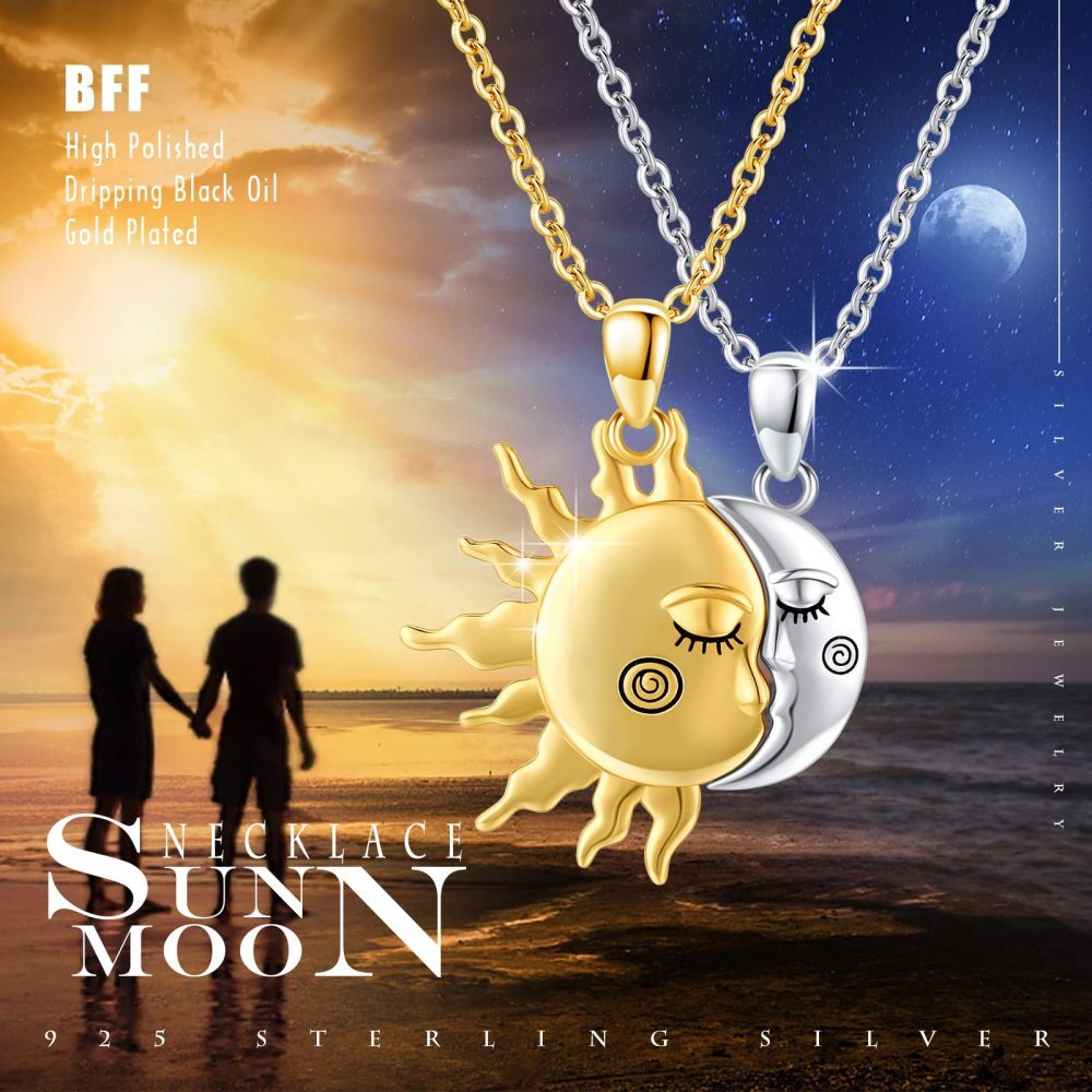 Collana con ciondolo a forma di luna e sole in argento sterling-4