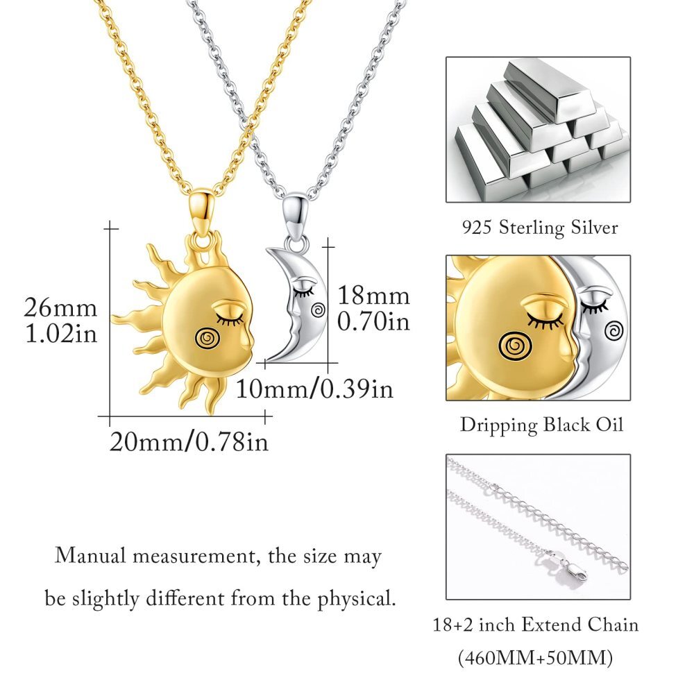 Collana con ciondolo a forma di luna e sole in argento sterling-6