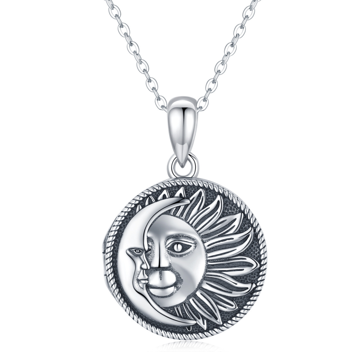 Sterling Silber Mond & Sonne personalisierte Foto Medaillon Halskette-1