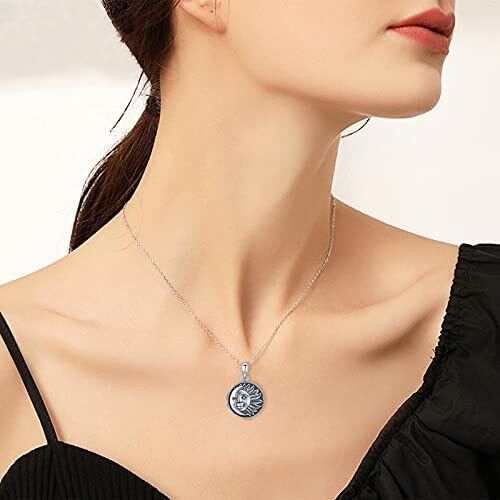 Collier en argent sterling avec pendentif photo personnalisé Moon & Sun-2