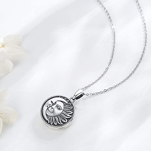 Sterling Silver Moon & Sun Personalized Photo Locket Necklace-4