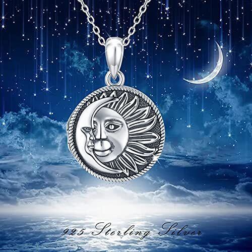 Collana con medaglione personalizzato in argento sterling Moon & Sun-6