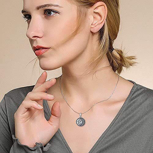 Collana con medaglione personalizzato in argento sterling Moon & Sun-7