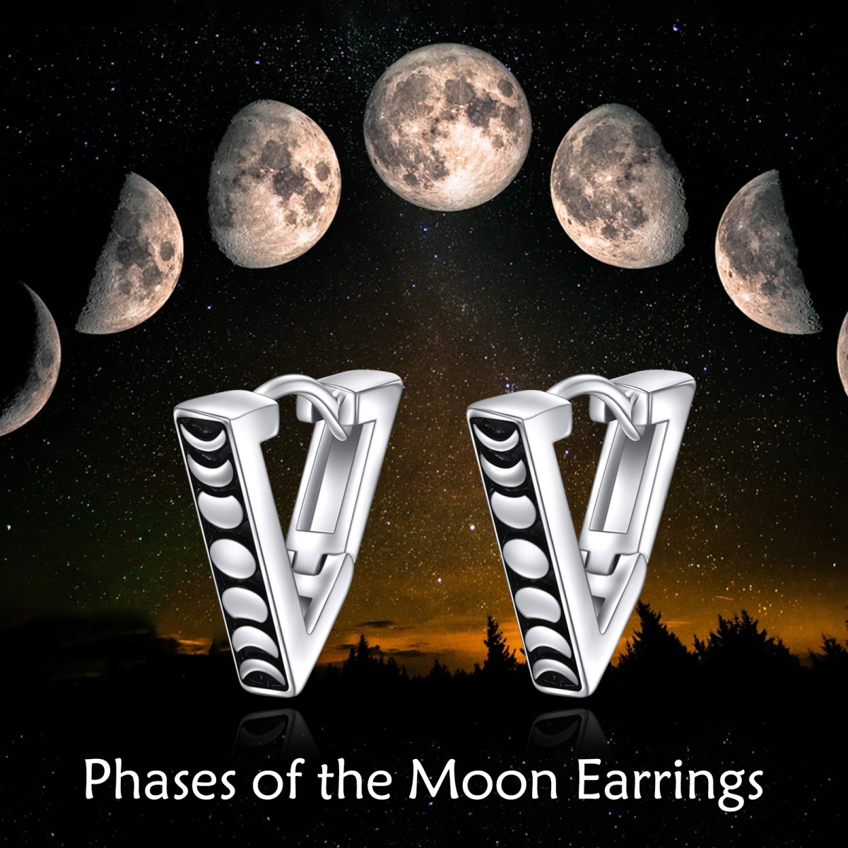 Boucles d'oreilles en argent Sterling Moon & Sun & Triangle-6