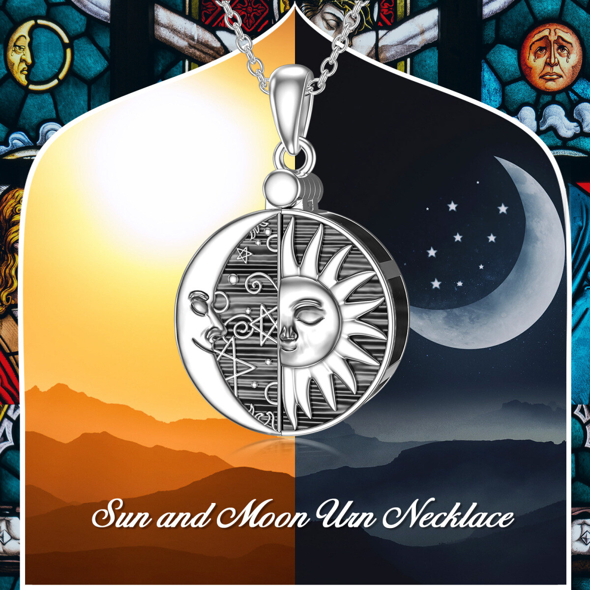 Sterling Silver Moon & Sun Urn Necklace for Ashes-5