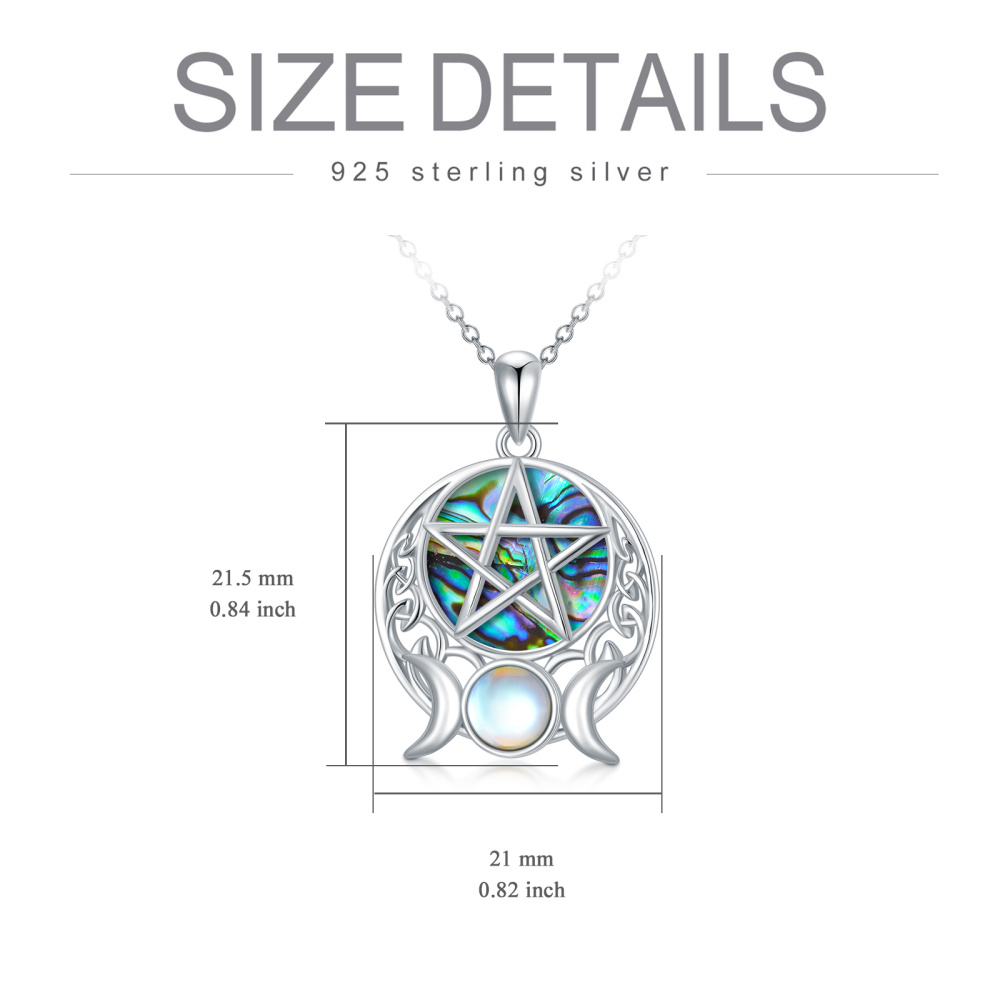 Collar con colgante de plata de ley con piedra lunar redonda y luna de mariscos de abulón con pentagrama para mujeres y mejores amigas-5