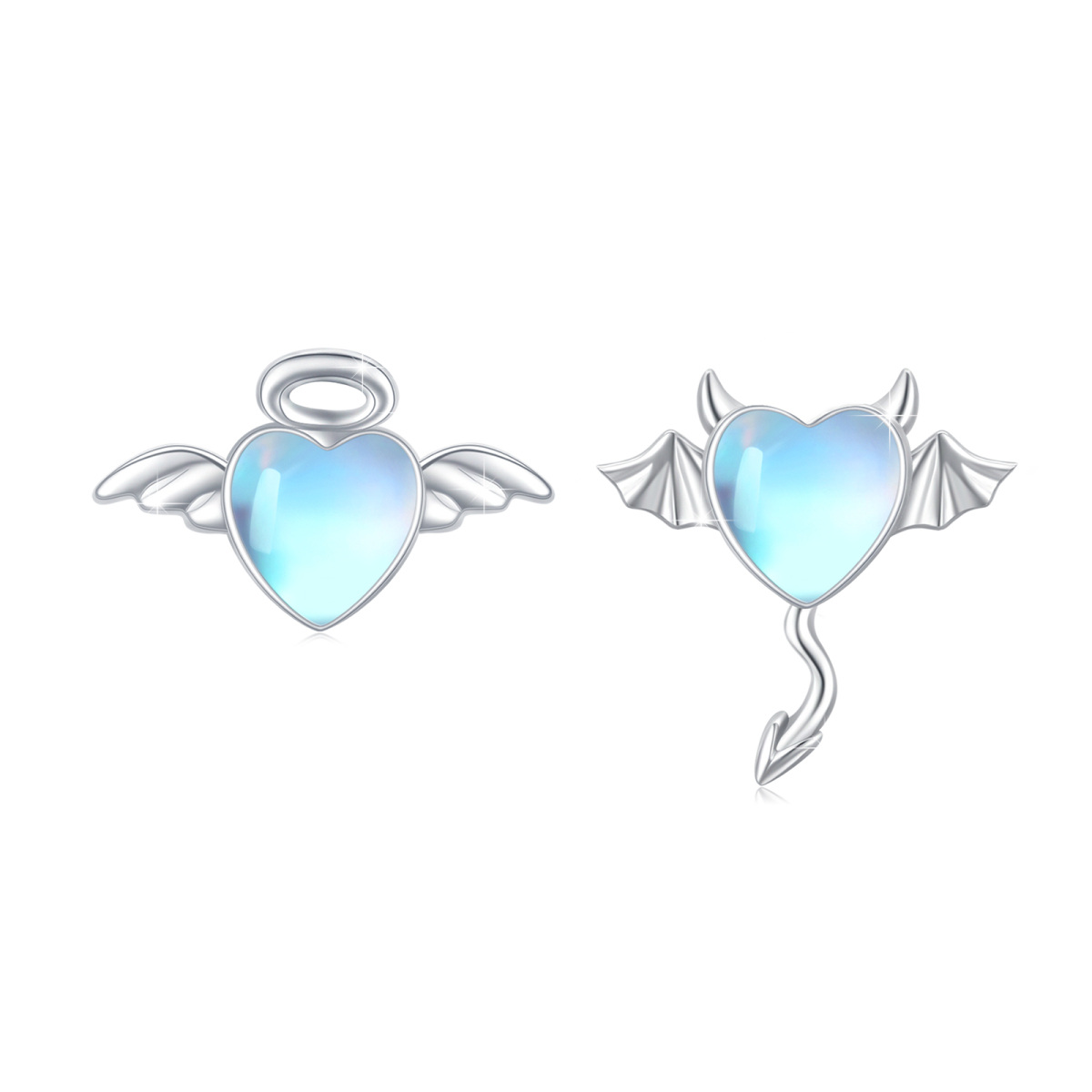 Sterling Silver Moonstone Angel & Heart Stud Earrings-1