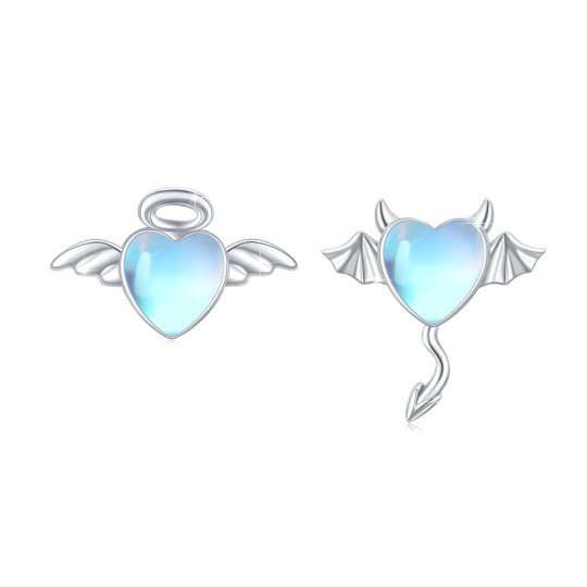 Sterling Silver Moonstone Angel & Heart Stud Earrings