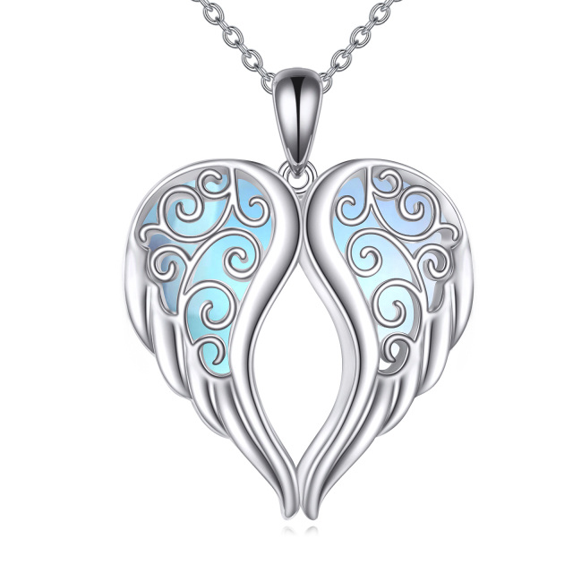 Sterling Silver Moonstone Angel Wing Pendant Necklace-1