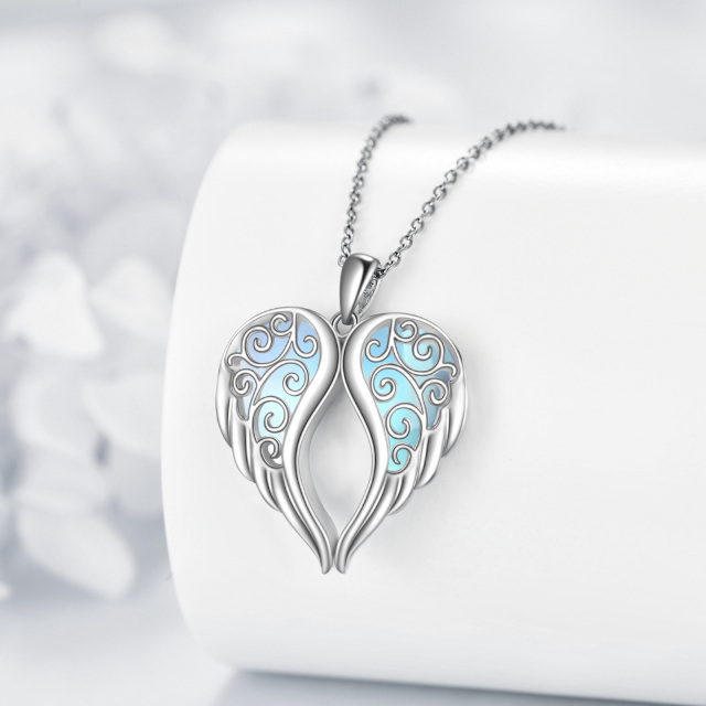 Sterling Silver Moonstone Angel Wing Pendant Necklace-4