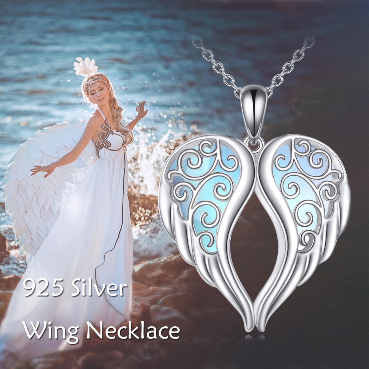 Collier avec pendentif aile d'ange en argent sterling et pierre de lune-6