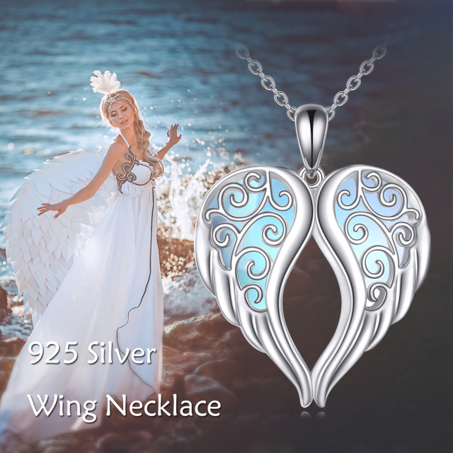 Sterling Silver Moonstone Angel Wing Pendant Necklace-6