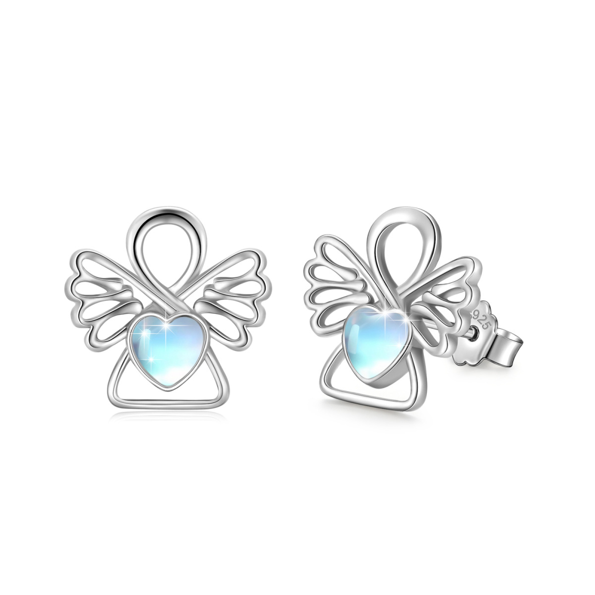 Boucles d'oreilles en argent sterling avec aile d'ange en pierre de lune-1