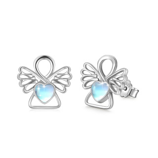 Sterling Silver Moonstone Angel Wing Stud Earrings-4