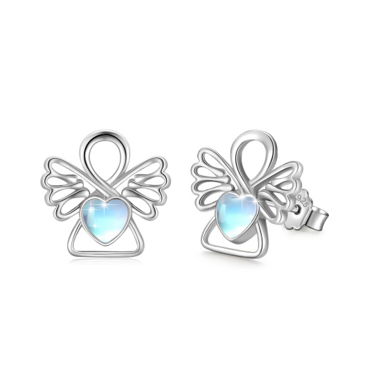 Sterling Silver Moonstone Angel Wing Stud Earrings-3